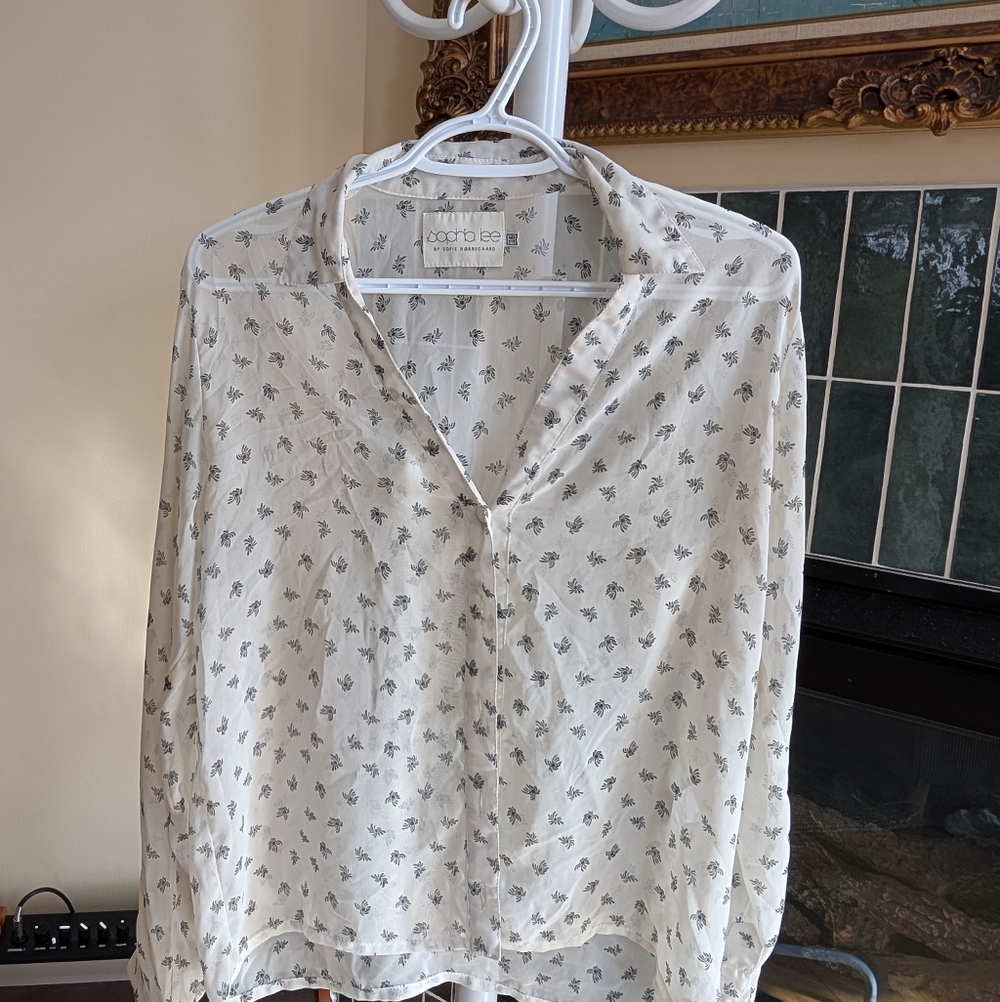 White Floral Button-Up Blouse